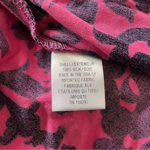 Milly of New York Pink Silk Navy Blue Filagree Floral Print V-Neck Dress Size XS - Picture 7 of 10